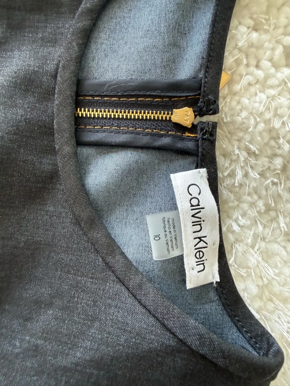 Calvin Klein Denim Shift Dress with Yellow Stitching & Belt - Picture 4 of 4